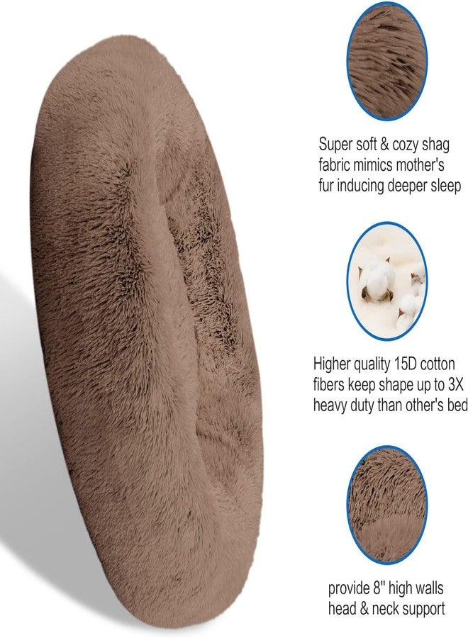 PAWSOME Plush Calming Dog Beds, Donut Dog Bed for Small Dogs, Medium, Large & X-Large, Comfy Cuddler Dog Bed and Cat Bed in Faux Fur (Brown, L) - Image 4